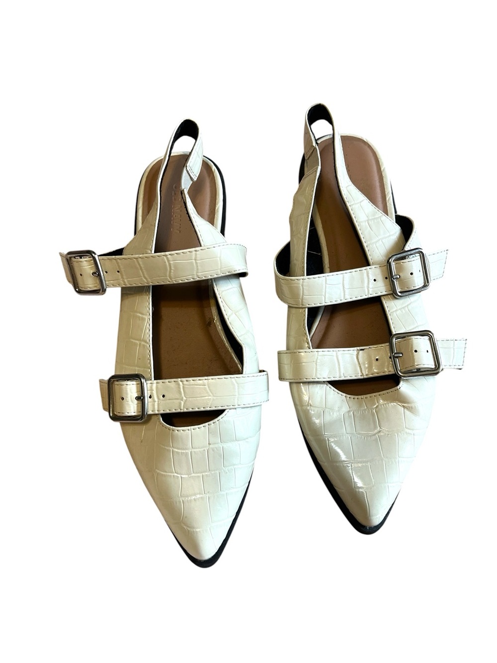 Old Navy White Croc-Embossed Pointed Buckle Slingback Flats